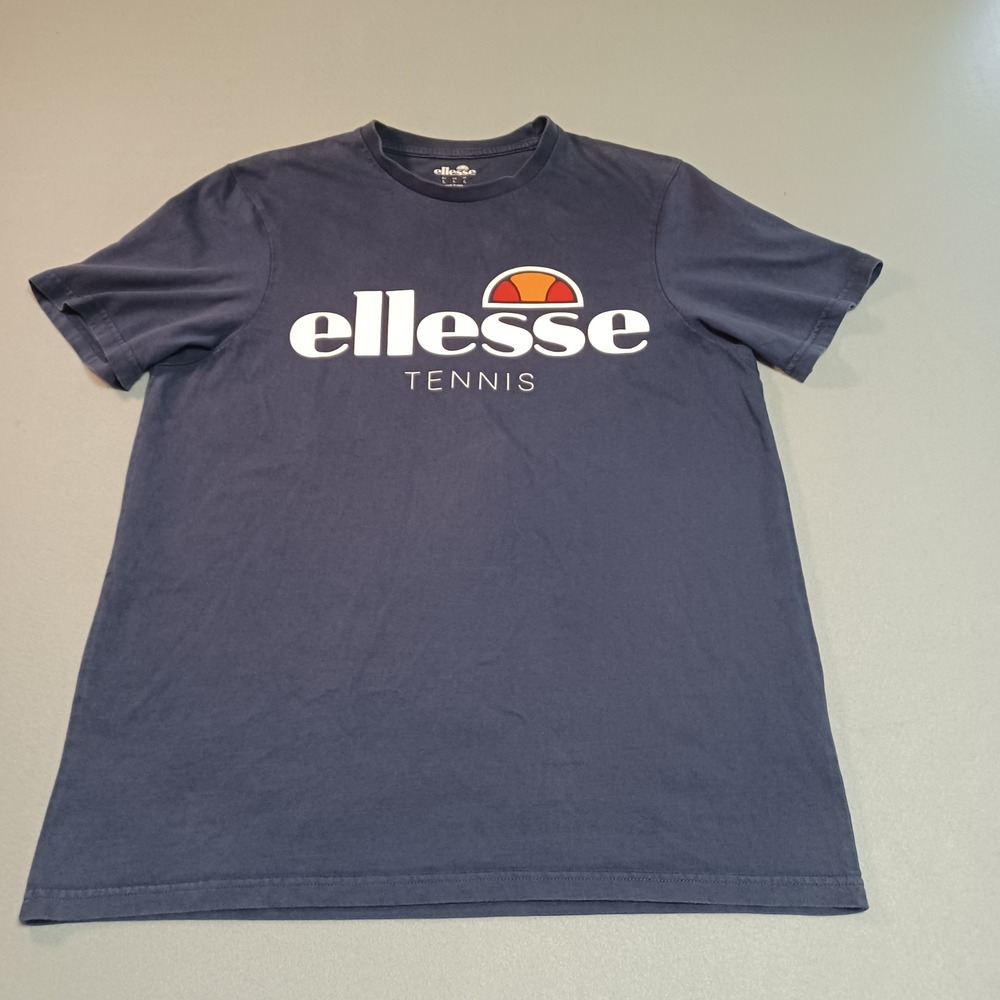 Ellesse Mens Graphic T-Shirt Navy Blue Logo Crew Neck Cotton SEU03939 Size L